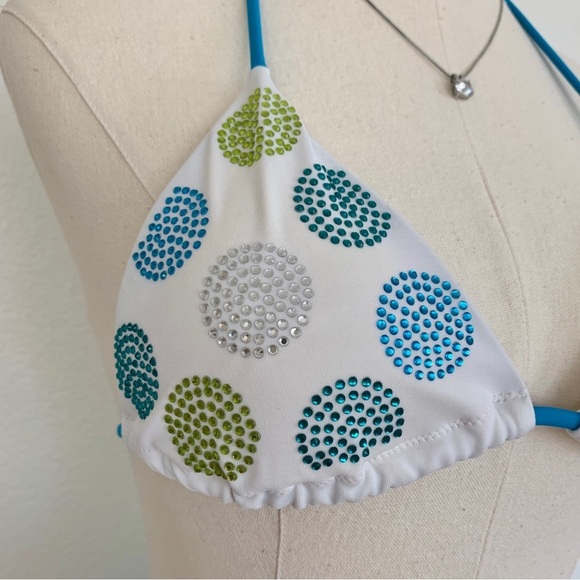 NWOT VS Blue Rhinestone Crystal Dot Triangle Bikini Side-Tie Bottoms Swim Set - Picture 3 of 14